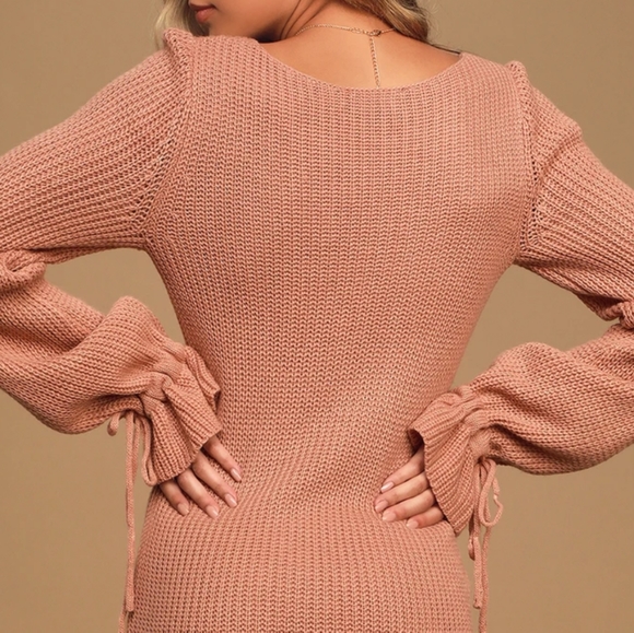 Mauve Pink Knit Bell Sleeve Sweater Dress - Picture 4 of 7